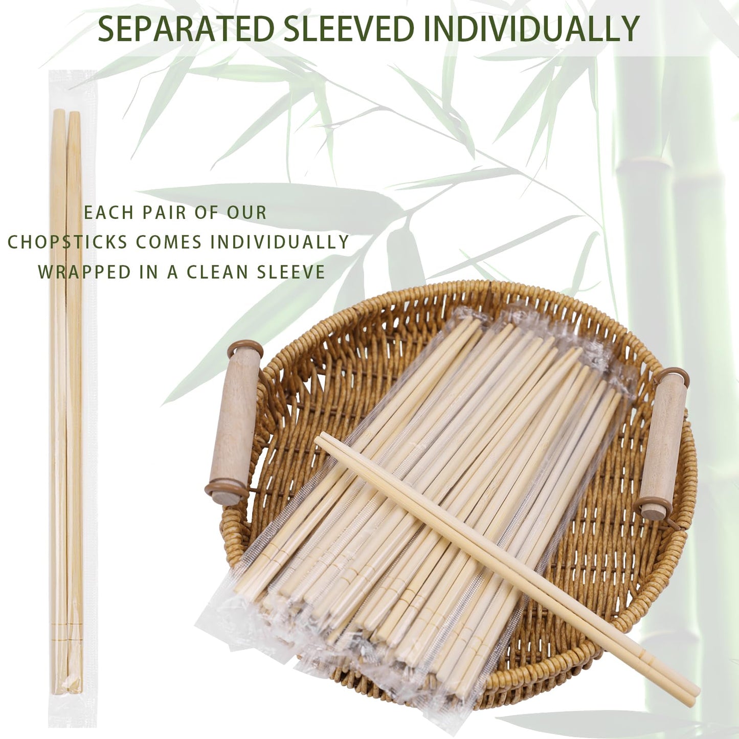 TMCCU 800 Pairs 9 Inch Disposable Bamboo Chopsticks Bulk, Individually Clear Wrapped Separated Sleeved Chopsticks Wooden for Restaurants, Noodles, Sushi, Asian Food