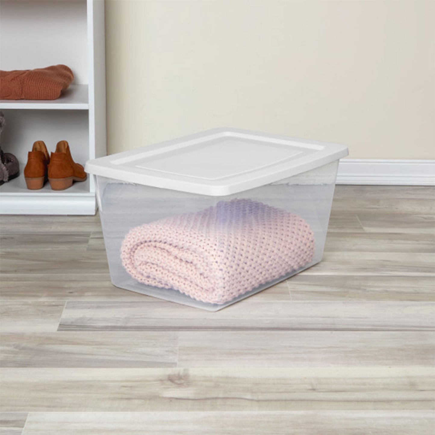 Sterilite 32 Pack Storage Box, 58 Quart Stackable Tote, Clear Plastic Container with Secure Snapping Lids for Home and Office Organization, White