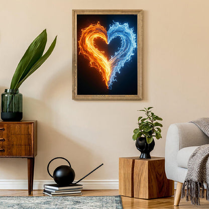 KAYEIUU Fire Water Heart Art Diamond Art Kits for Adults, 5D DIY Full Drill Diamond Painting Kits for Adults Beginners, Diamond Painting Kit for Wall Home Decor 12x16 inch No Frame