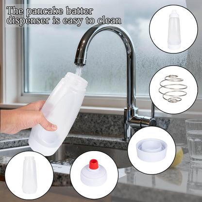 Pancake Batter Dispenser with Mixing Ball and Silicone Spatula Pancake Squeeze Bottle Mixer Batter Dispenser Bottle for Pajncakes, Crepes, Waffle, Muffins, Cupcakes, and more 2Pcs Hjpzrui