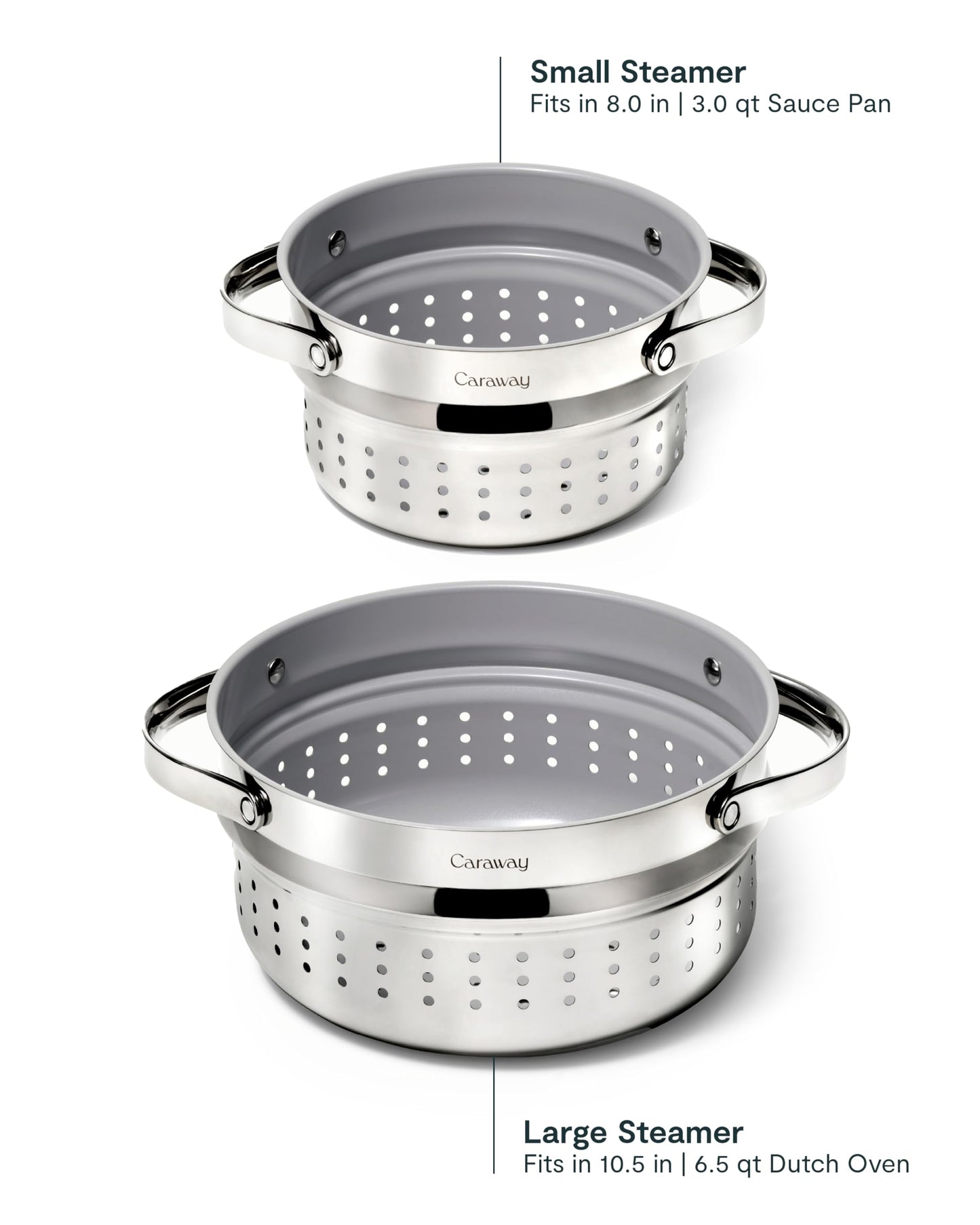 Caraway Steamer - Stainless Steel Steamer with Handles - Non Stick, Non Toxic Coating - Steam Veggies, Seafood, and More - Compatible With Our Dutch Oven or Sauce Pan - Large