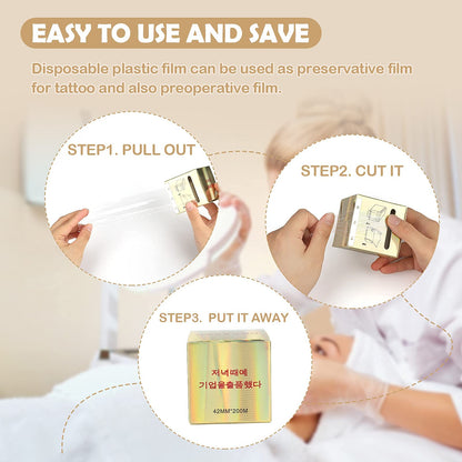 G2PLUS 3 Pack Disposable Eyebrow Plastic Wrap Preservative Film, Makeup Supplies Wrap Cover Tape Roll - 600 Meters