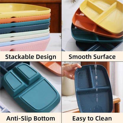 ZAVOOS 12 Pack Divided Plates, 10.5 Inch Reusable Wheat Straw Dinner Plates for Party, 3 Compartment Sectioned Unbreakable Food Tray for Balanced Meal, Portion Control, Microwave Dishwasher Safe