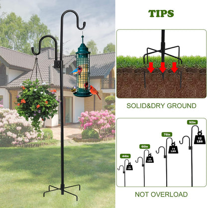 76 Inches Shephard Hooks Outdoor for Lanterns Double Hooks Heavy Duty Shepherd Stand Plant Hanger Yard Hooks for Solar