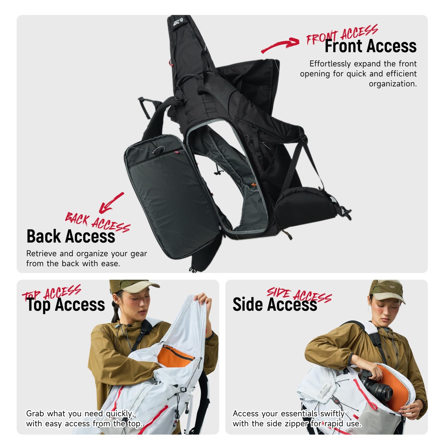 VSGO Pocket Ranger Outdoor Backpack - Expandable, Suitable for Outdoor Activities, with 24 Attachment Points (White, 35-42L)