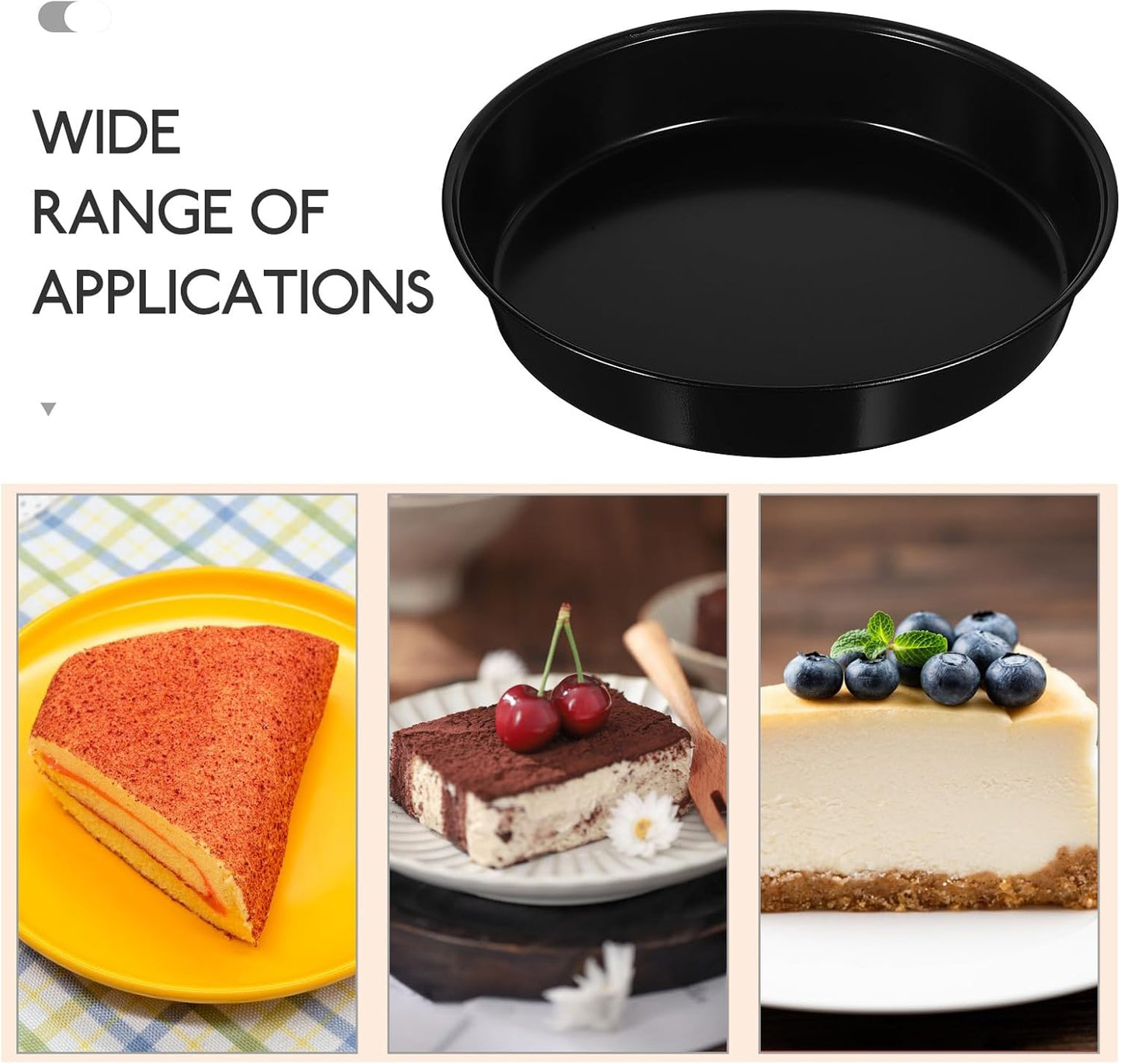 Homoyoyo 8 Inch Non-Stick Round Cake Pan, Black Carbon Steel Pizza Pan for Baking