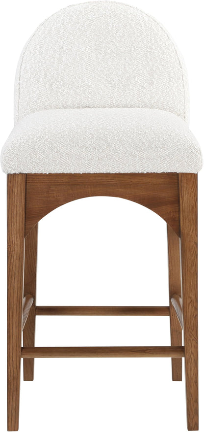 Meridian Furniture 399Cream-C Waldorf Collection Art Deco Stool with Rich Cream Boucle Fabric, Solid Ash Wood, Walnut Brown Finish, Counter Height Stool, 18" W x 20" D x 37" H, Cream