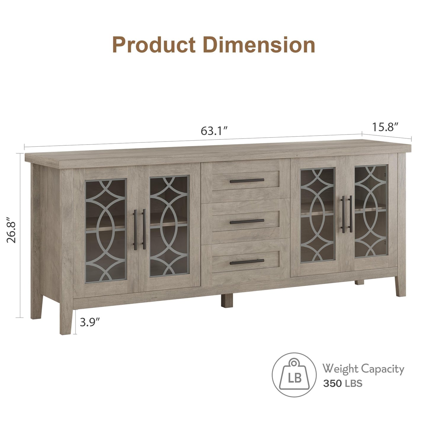 Farmhouse TV Stand for 75 Inch TV, Mid Century Entertainment Center with 3 Drawer & 2 Storage Doors, Wooden Media TV Console Table for Living Room, Bedroom-Grey