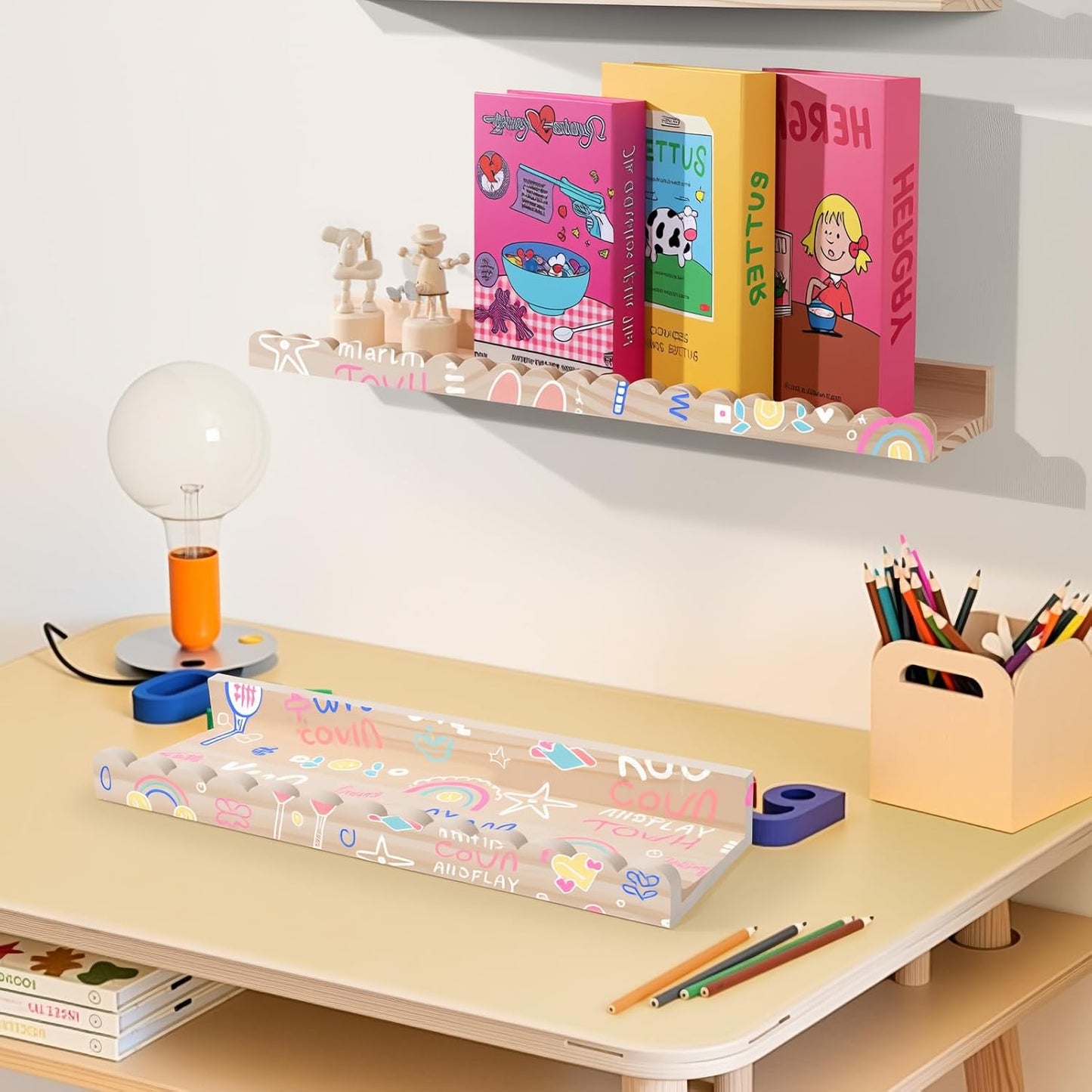 6-Pack 15.7 Inches) NEXHOME PRO Nursery Book Shelves, Solid Pine Wood Floating Shelves for Wall Kids, Wall Mounted