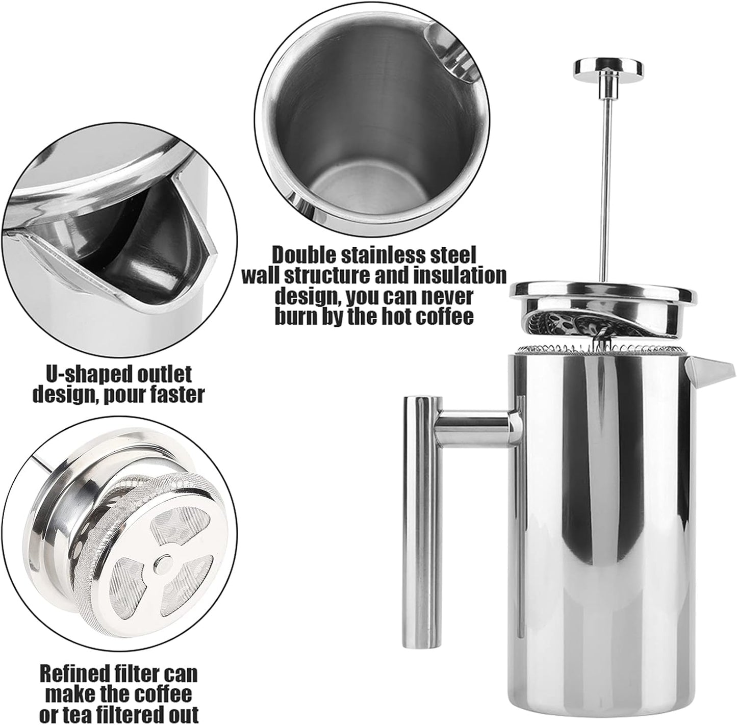 ciciglow French Press Coffee Maker, 27Oz (800ML) Insulated Stainless Steel with Precision Filter, Dishwasher Safe
