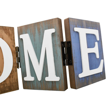 Linfevisi Wooden Home Sign Table Decor Wood Home Letters Sign Folding Rustic Wooden Word Signs for Living Room Kitchen Entryway Mantel Fireplace Shelf House Home Decoration 12.2X4 Inch