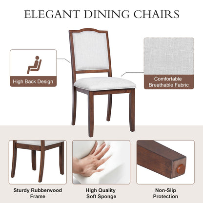 Ball & Cast Farmhouse Dining-Chairs Set of 4, High Back Wood Frame Dining Room Chair with Padded Seat, Modern Upholstered Kitchen Island Seating, 4 Pack Mid-Century Chairs, Cherry&Beige