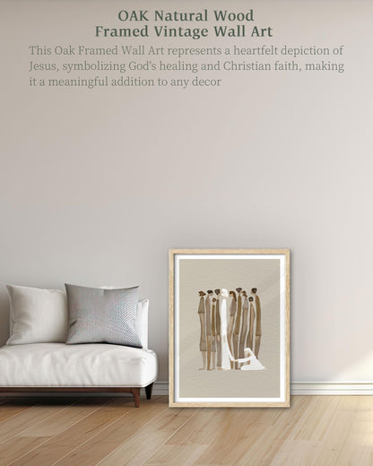 iHery Natural OAK Wood Jesus and Peter Walk on Water Framed Wall Art, 12x16 in Modern Sketch Bible Verses Canvas Art Decor, Beige Logs Boho Scripture 1Pack for Living Room Bedroom