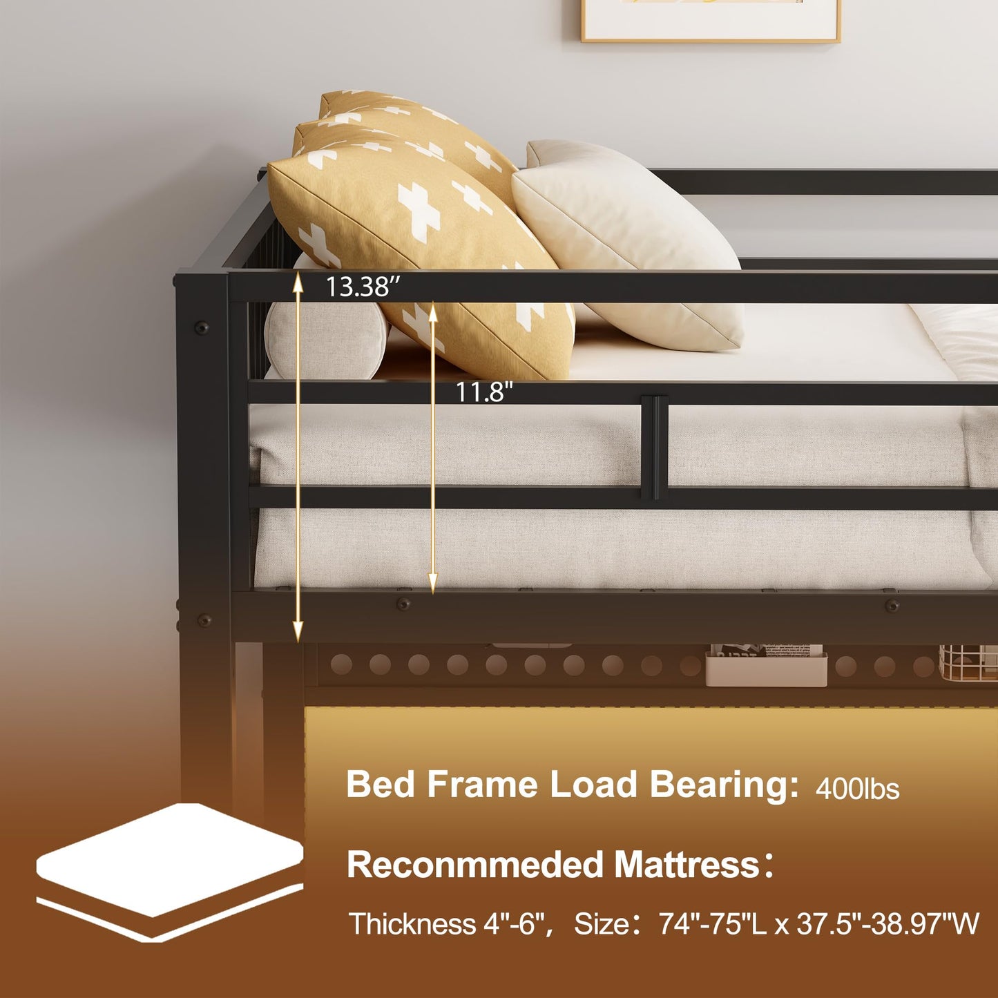 Decofy Twin Metal Loft Bed with Desk, 6 Storage Cabinet, LED Light Bunk Bed Frame Twin Size with Charging Station, No Box Spring Needed, Extra Wide Stair Treads&Safety Ladder, Hanging Rod&Guardrail