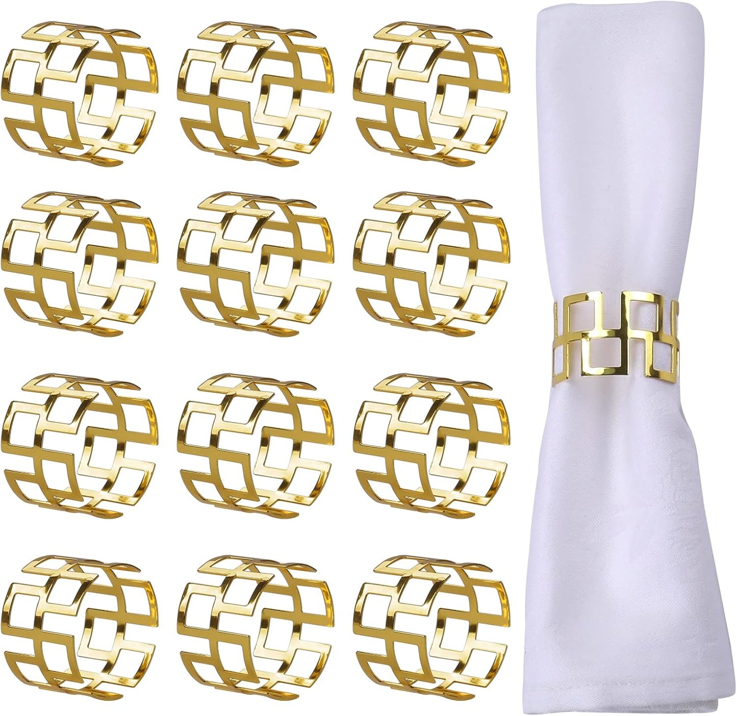 LogHog Delicate Christmas Gold Napkin Rings - Set of 12, Ideal Table Setting Napkin Buckles for Christmas, Thanksgiving