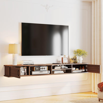 FurniNova Floating TV Stand,66'' Wall Mounted TV Console,Floating TV Shelf,Wall TV Cabinet,Floating Entertainment Shelf,Walnut