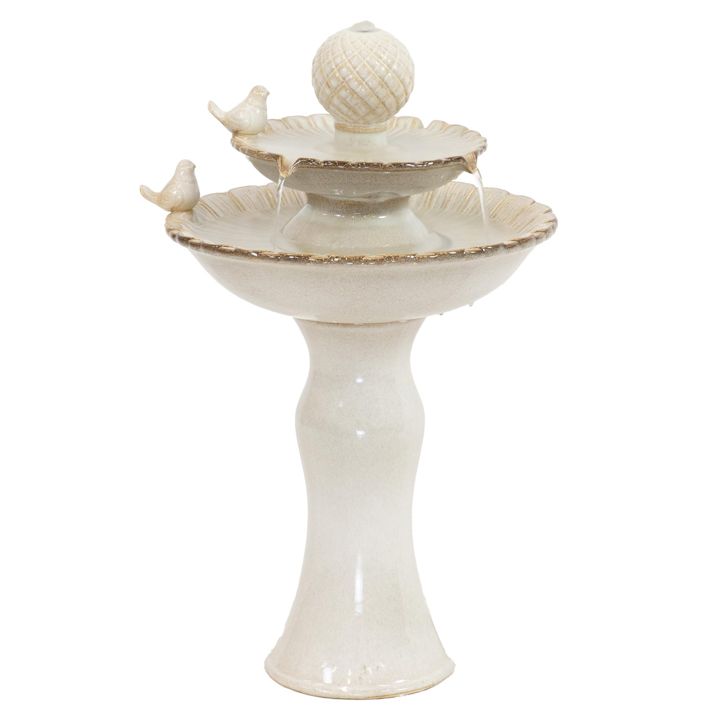 Sunnydaze 27" H 2-Tier Ceramic Water Fountain - Outdoor Water Feature for Patio, Yard, Balcony - Garden Fountain - White