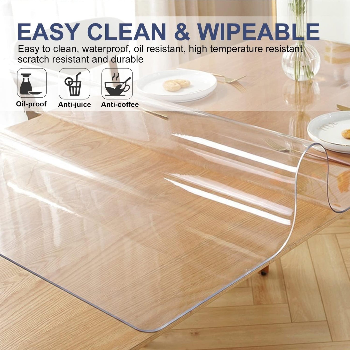 XEANGOUN 24x42 Inch 1.5mm Clear PVC Table Cover Protector Thick Custom Plastic Desk Pad Waterproof Vinyl Table Top