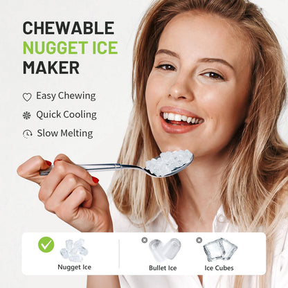 KEENSTAR Nugget Countertop Ice Maker with Soft Chewable Ice, 40lbs/24H Pebble Ice Machine for Home/Party/RV/Camping with Basket and Scoop, Auto-Cleaning