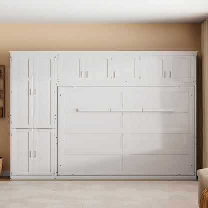 Merax Queen Size Murphy Bed Wall Bed with Cabinets,White