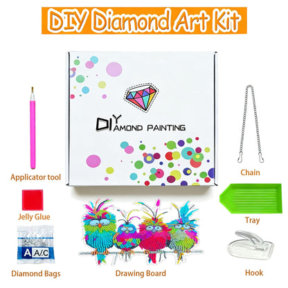 Diamond Art Painting Kits for Adults Beginners & Teens, Easy Gem Art Owls Gem by Number, 5D Small Hanging Diamond Art Birds DIY Craft for Window Wall Decor, Unique Gift 9.5x7.5 in