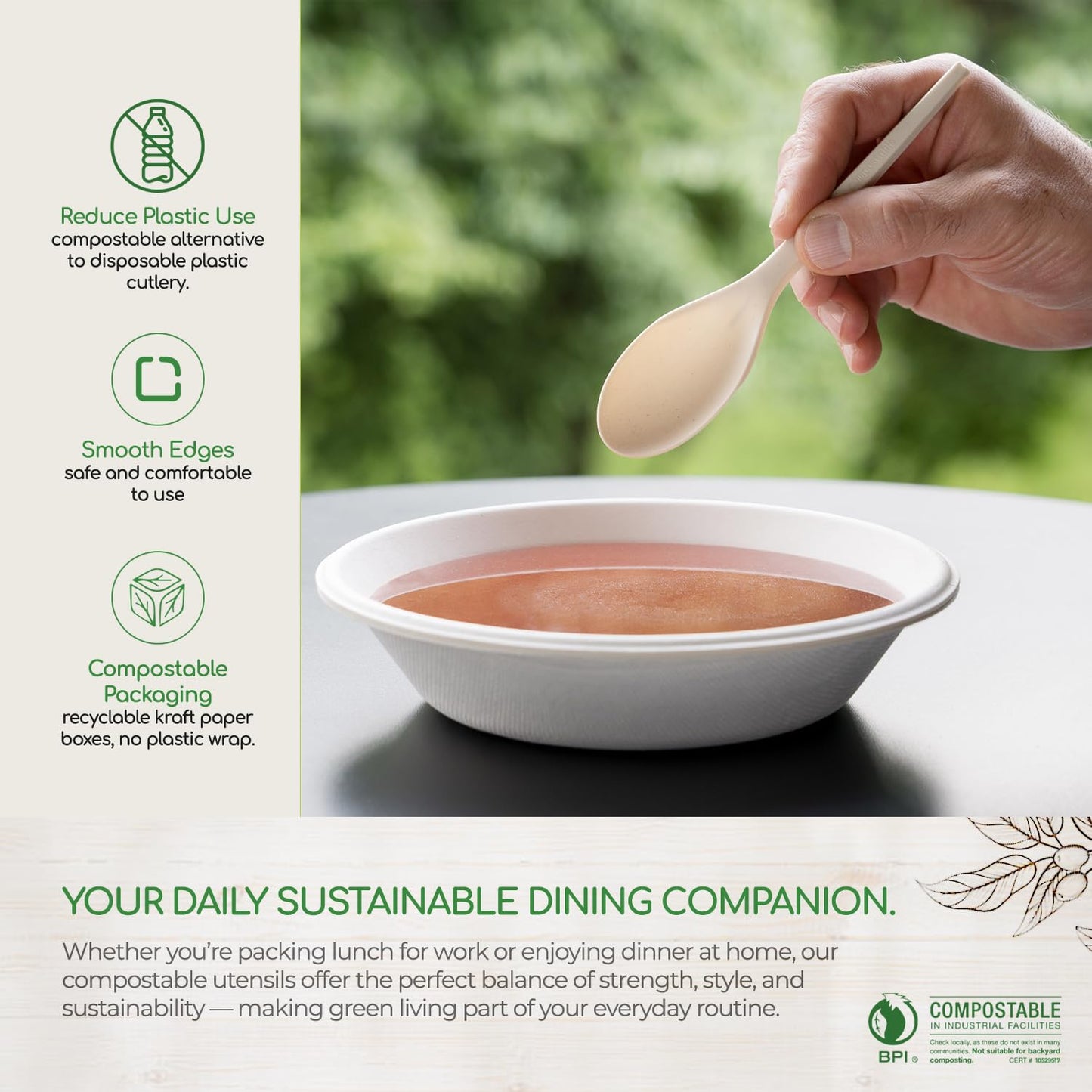 Living Balance Certified Compostable Cutlery 180 Pieces Set - CPLA 60 Forks, 60 Spoons & 60 Knives - Heavy Duty Flatware - Reusable, Zero Waste, Travel, Picnic, to Go & Kitchen Use - BPA Free