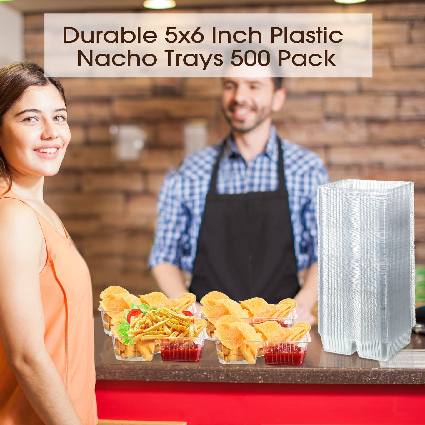 Vesici 500 Pcs 12oz Nacho Trays Disposable 2 Compartment Food Snack Tray Concession Stand Supplies Movie Night Clear Plastic Cheese Dip and Chip Holder for Candy School