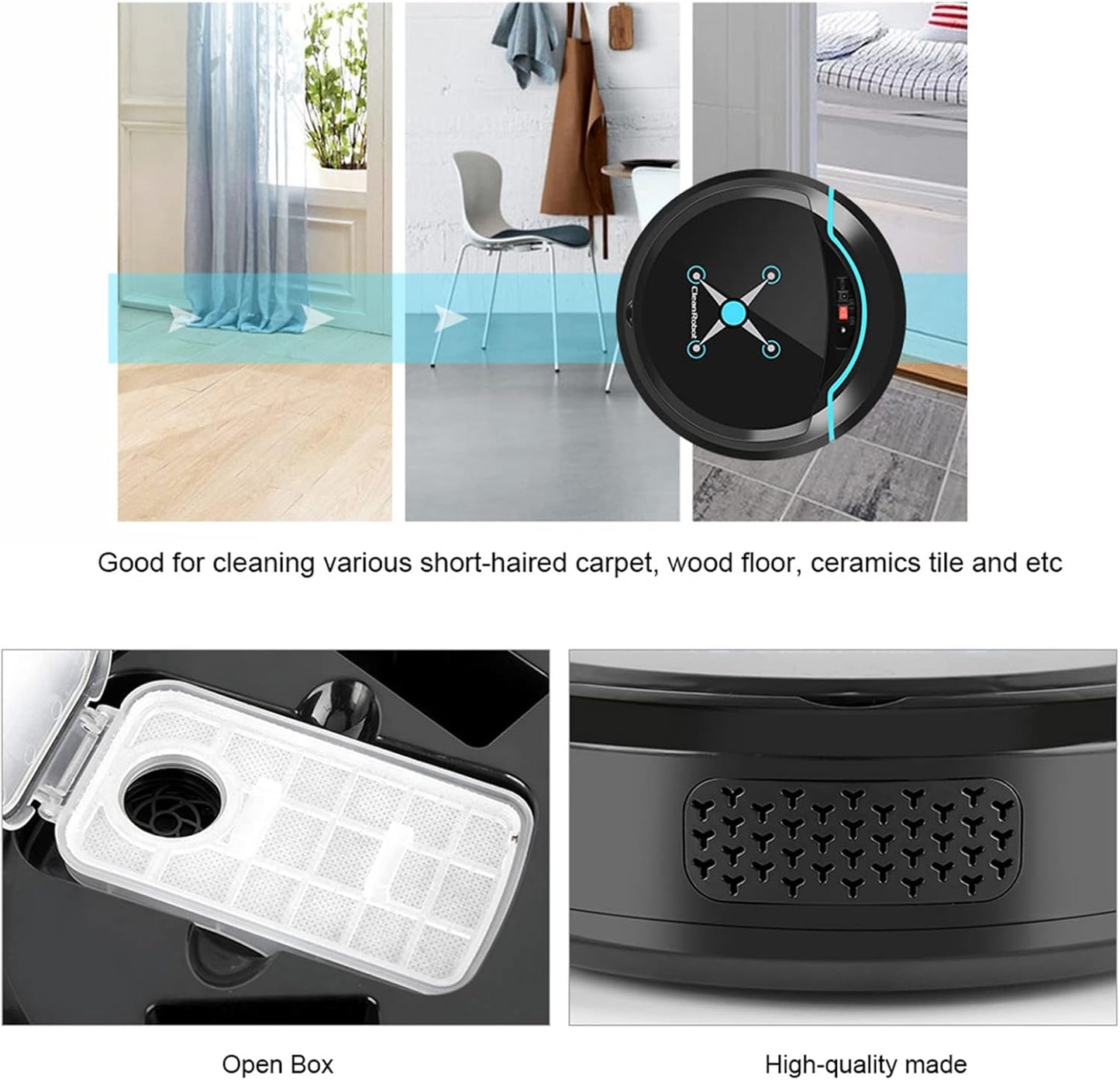 Robot Vacuum Cleaner - USB Rechargeable Automatic Smart Robot Vacuum Floor Cleaner for Household Sweeping, Black