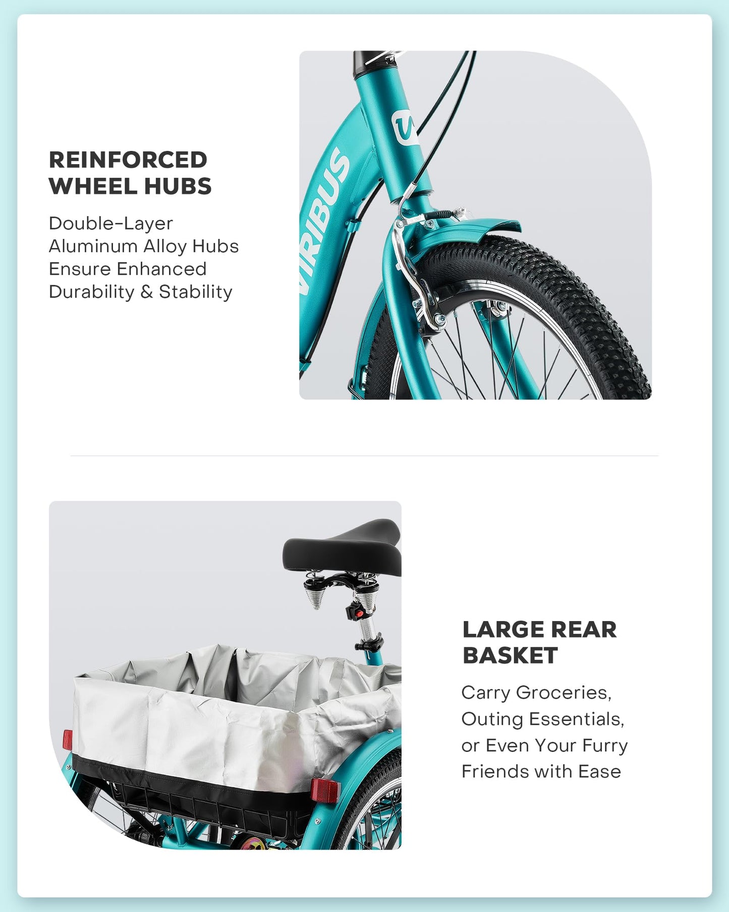 VIRIBUS Folding Tricycle for Adults, 20 inch 7 Speed Foldable Adult Tricycle for Women Men Seniors with Dual Chain, Folding 3 Wheel Bike with Lock, Collapsible Three Wheel Bicycle 330 lb. Teal