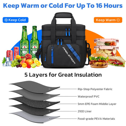 Maelstrom Lunch Box, 20L Insulated Lunch Bag for Men Women, Expandable Double Deck Leakproof Cooler Bag with 6 Pockets, Reusable Lunch Tote Bag for Work, Picnic, Travel, Black