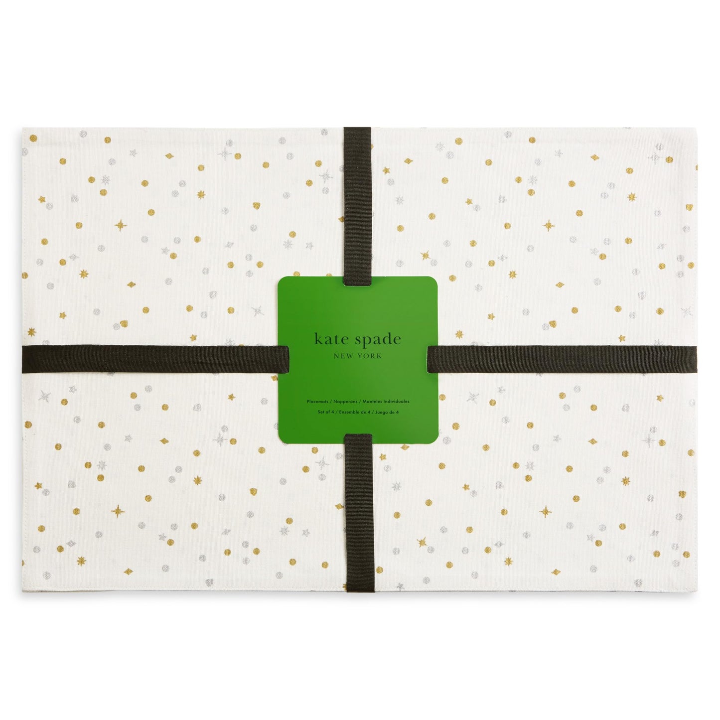 kate spade new york Celebration Confetti Dot Holiday Reversible Placemats 4-Pack Set, 100% Cotton with Metallic Print, Machine Washable, Ivory/Gold/Silver, 13"x19"