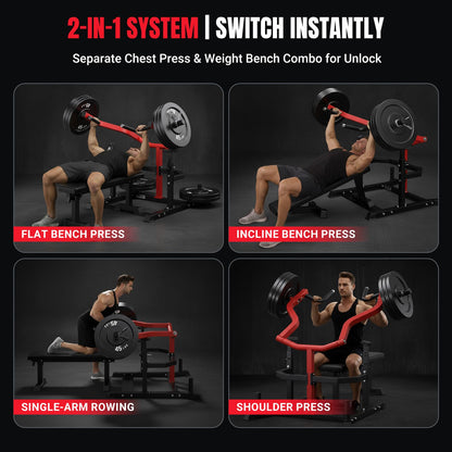 Chest Press Machine, 1100LBS Bench Press Machine with Separate Press Station & Adjustable Weight Bench, Independent Converging Arms (Red-Black)