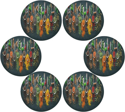 Autumn Herbs Spices Round Placemats Set for 4, Easy to Clean Table Mats for Kitchen Home Party Decor 15 inch