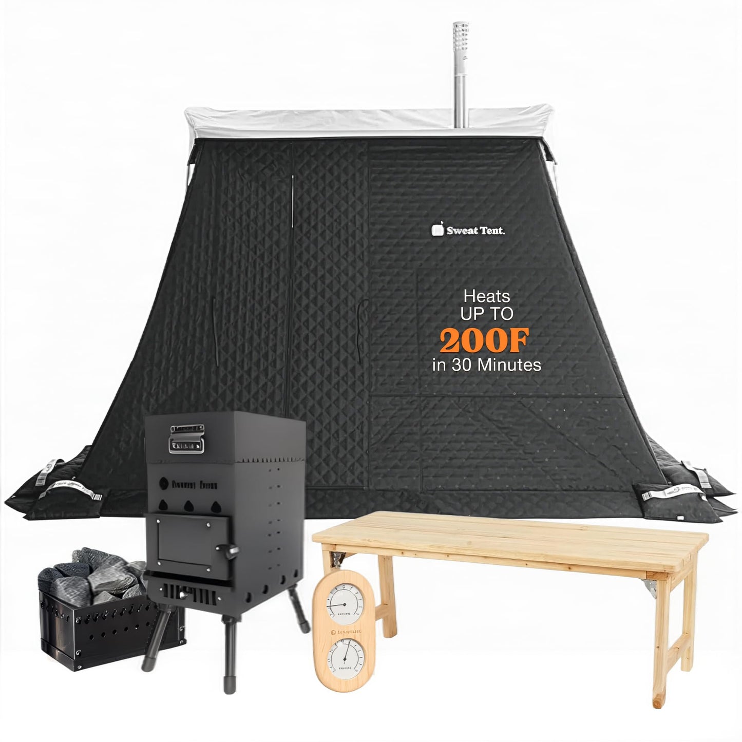 SweatTent Portable Outdoor Sauna (Extra Large) Pro Bundle – Complete Kit with Stove, Cedar Bench, Essential Oil, Wool Hat, Accessories, Quick Assembly, High-Temperature, 10 Adults, Backyard & Camping