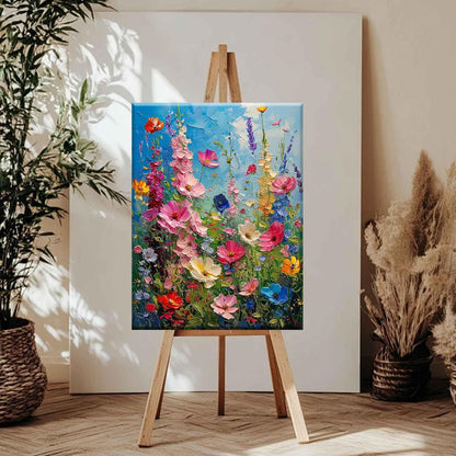 Ausanrl Wild Flowers Framed Paint by Numbers Wooden Easel-Adult Paint by Number Kits on Canvas Framed,Flowers Paint by Numbers with Frame,Gifts and Home Wall Decor 12x16inch