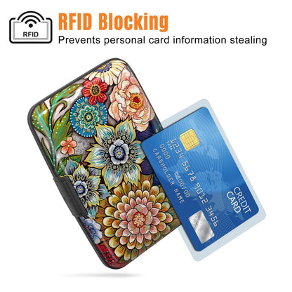 Rimilak Aluminuml Credit Card Holder, Mini Credit Card Wallet RFID Blocking Slim Metal Hard Case for Women Men, Mandala Flower