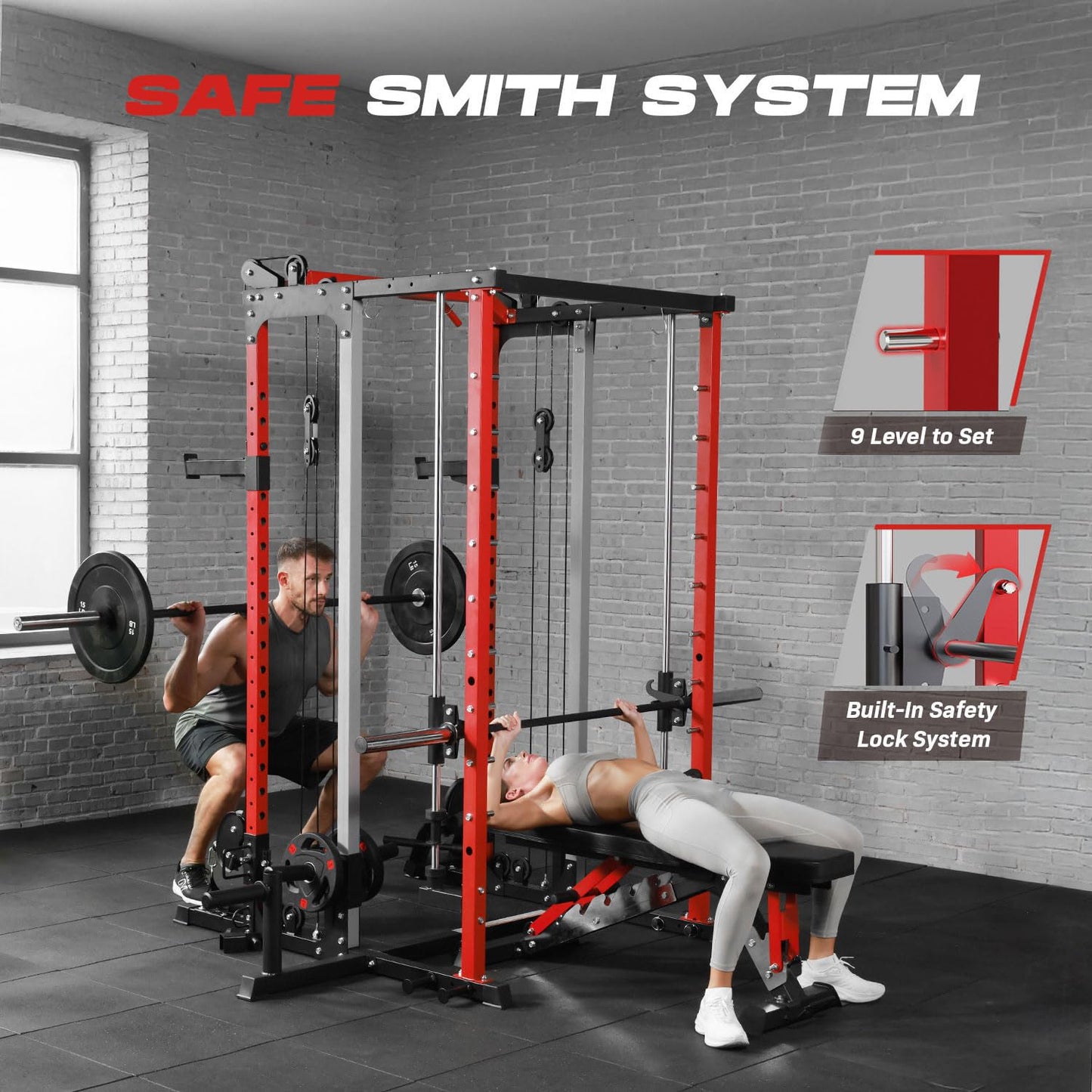 Roygym Power Cage Home Gym, Dual Pulley Cable Crossover System, All-in-One Squat Power Rack with Strength Training Attachments for Full-Body Workouts