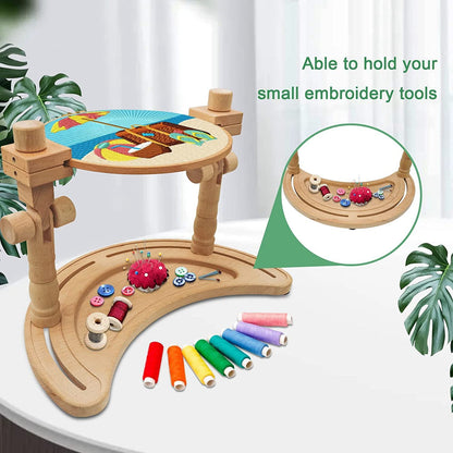 Adjustable Embroidery Stand, Wooden Hoop Stand Holder,Desktop 360° Rotating Embroidery Kit Lap Frame,B