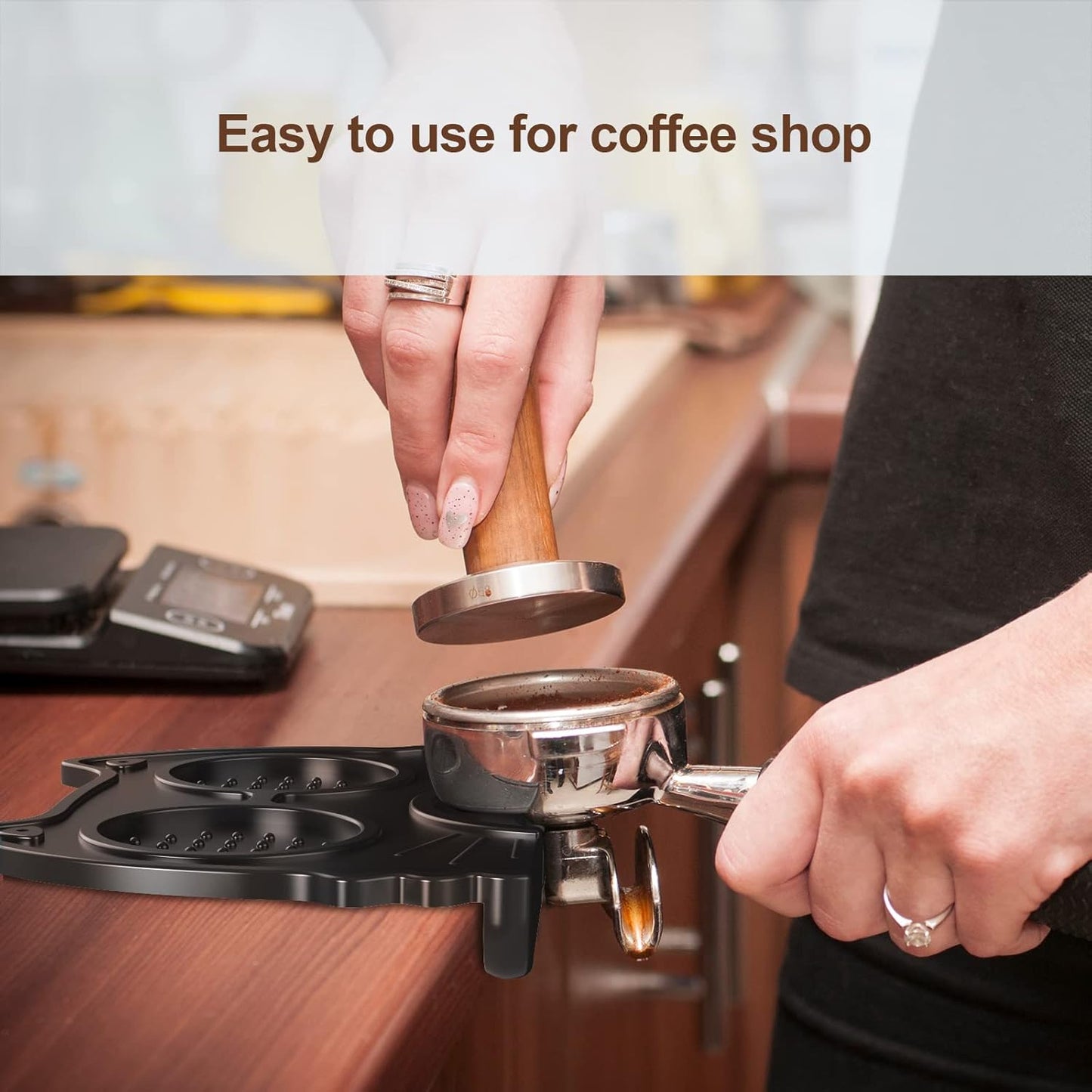Espresso Tamper Mat, Food Safe Silicone Coffee Mat, Anti-Slip Corner Tamp Pad for Barista Tool Home Kitchen