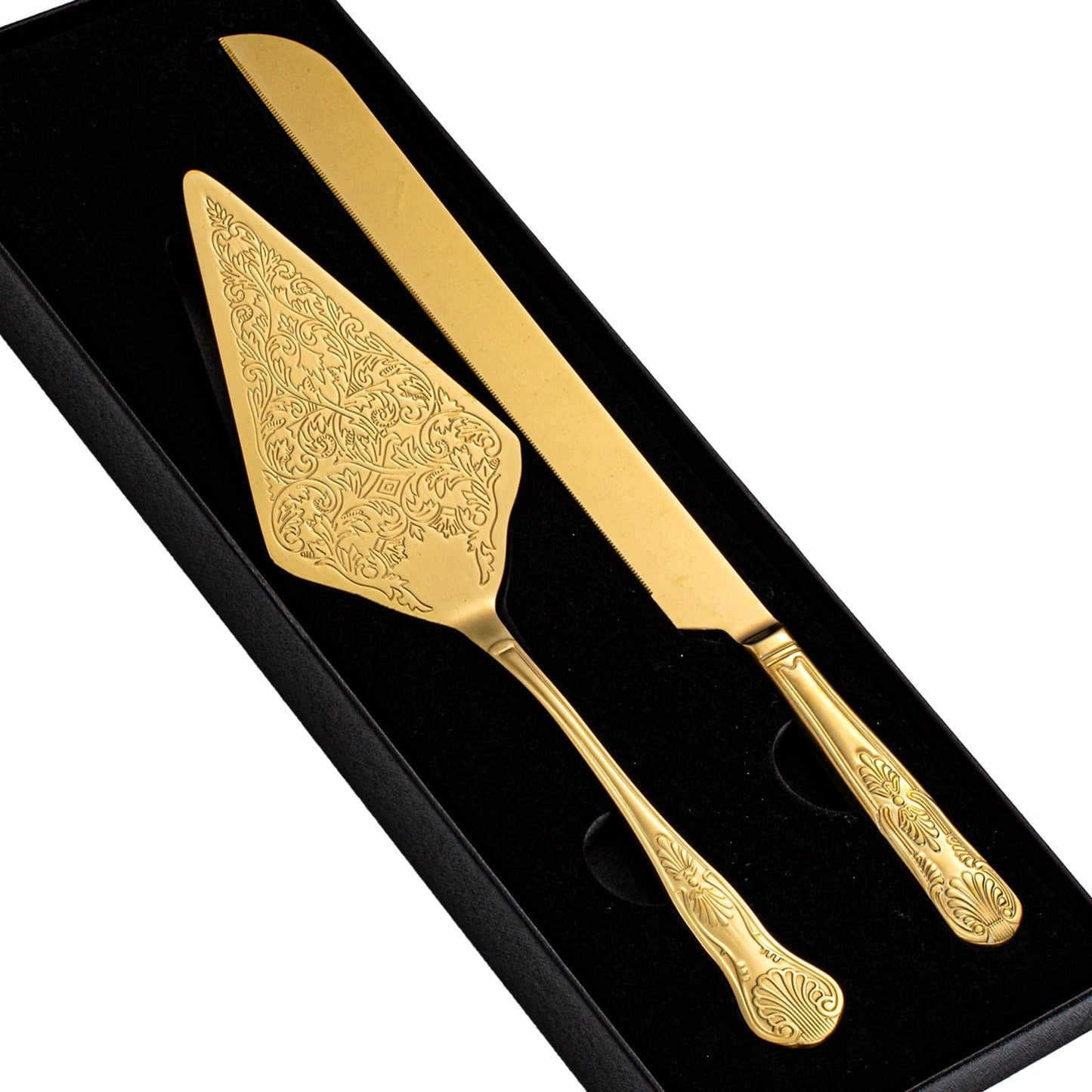 GURUDAR Vintage Wedding Cake Knife and Server Set, Stainless Steel Cake Pie Pastry Cutting Knife & Serving Spatula Set, Premium Party Supplies for Wedding, Birthday, Anniversary & Events, Gold