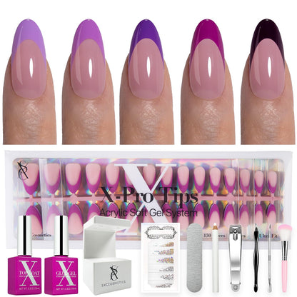 SXC Cosmetics French Tip Press On Nails - Skin Tone Nude and Color Series, Short Coffin X-Pro Tips Starter Kit ST119KIT