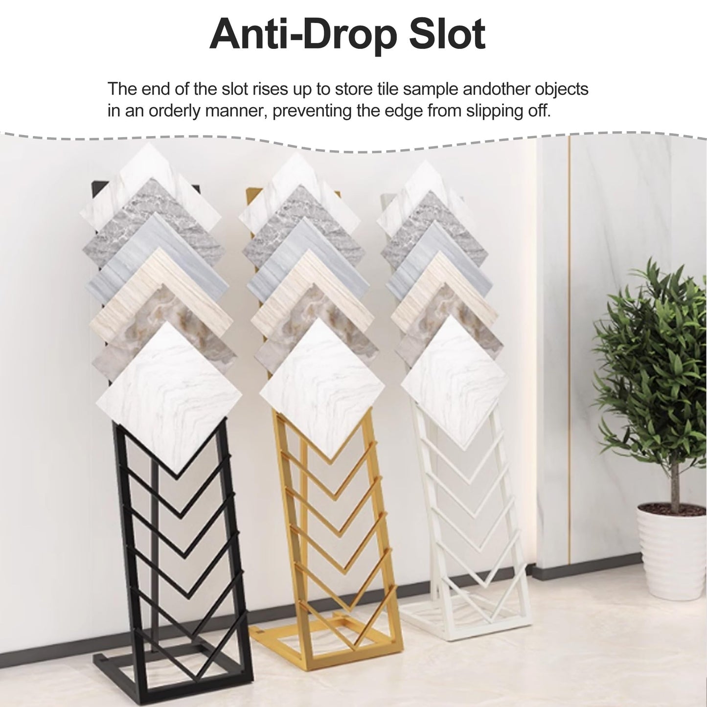 Tile Display Rack with 12 Card Slots, Store Display Rack, Freestanding Sample Display Stand, Organizer Shelf for Marble Slab/Wooden Boards/Door Sample, for Retail Stores/Trade Show, White-40*50*160cm