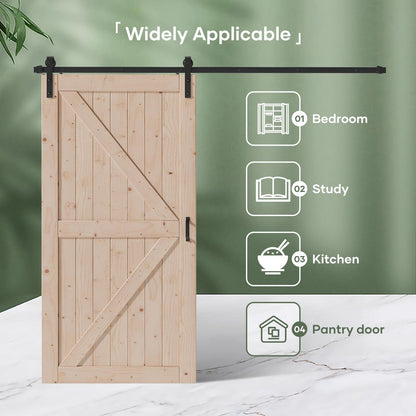 FREDBECK 38in x 84in Sliding Barn Door with 6.6FT Barn Door Hardware Kit Included Wood K Shape Solid Spruce Panel Need to Assembly