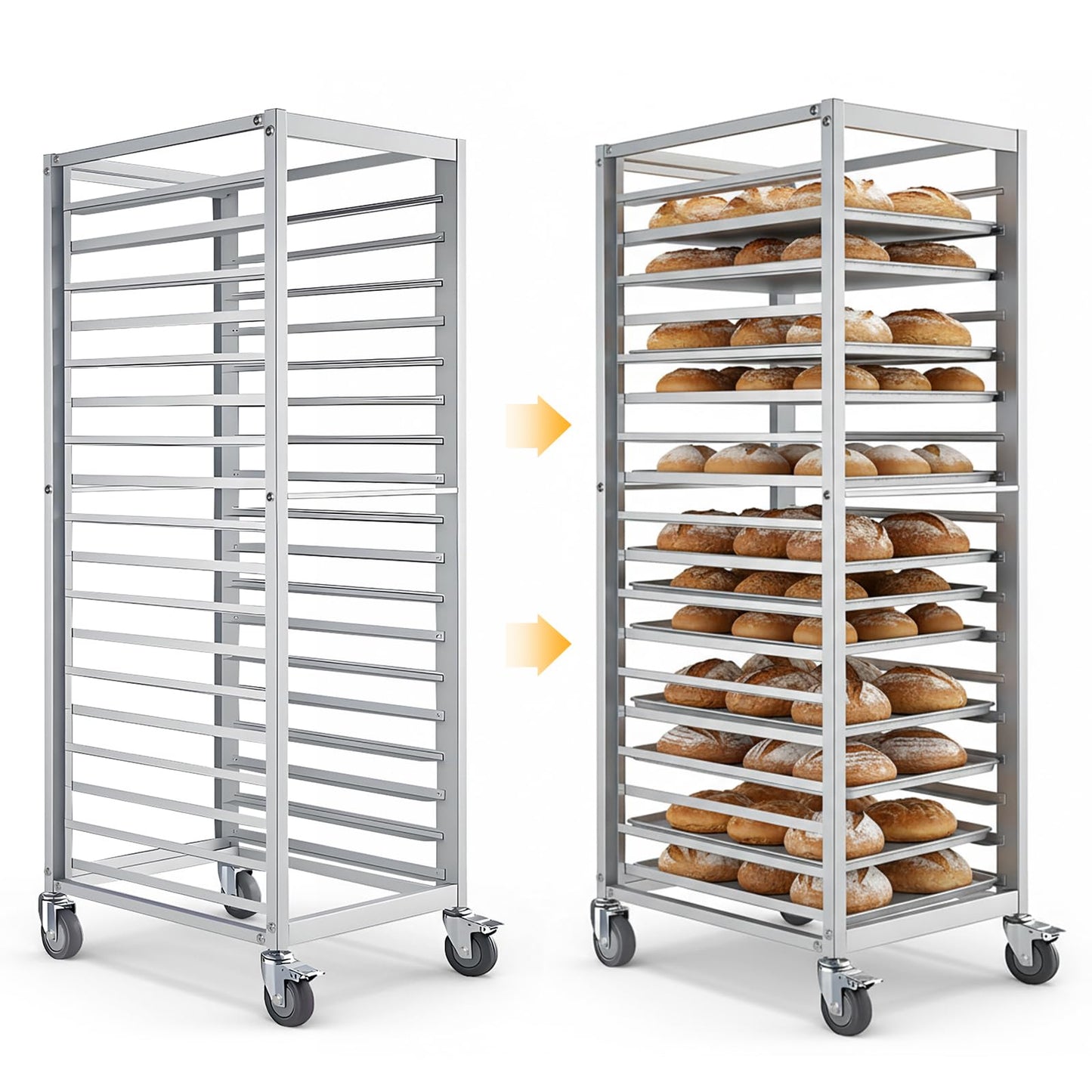 18-Tier Half & Full Sheet Bun Pan Rack - Bread Bakers Rack for Commercial Kitchen, Rolling Baking Cart with Brake Wheels, 24" L x 18.3" W x 70.3" H
