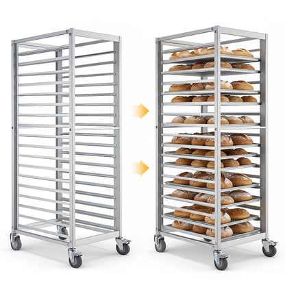 18-Tier Half & Full Sheet Bun Pan Rack - Bread Bakers Rack for Commercial Kitchen, Rolling Baking Cart with Brake Wheels, 24" L x 18.3" W x 70.3" H