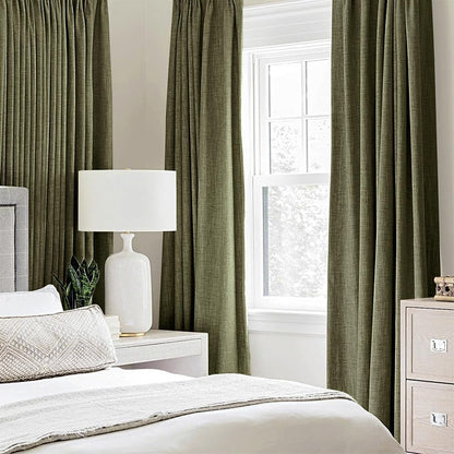 MIULEE Blackout Curtains - 100% Thermal Insulated Linen Texture Drapes | Light Olive Green, 52x84 Inch (2 Panels)