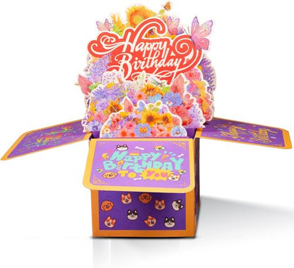 3D Birthday Cards - Thickened Square Gift Box with Blank Card & Envelope | 100% Biodegradable, Vibrant Colors