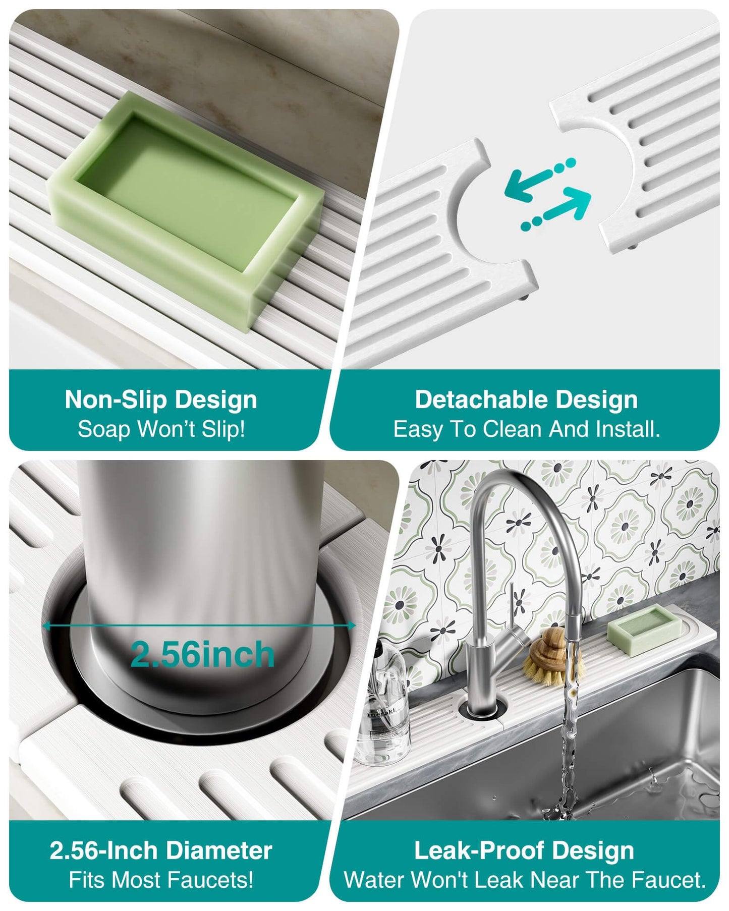 Stone Faucet Mat for Kitchen Sink, Diatomite Sink Protectors - Prevent Moisture Drying Stone Tray Fit Kitchen Counter & Bathroom Counter (White, 23.6" x 4")
