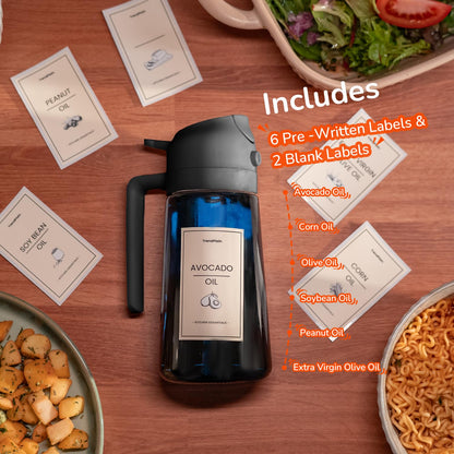 TrendPlain 16oz/470ml Blue Glass Olive Oil Sprayer for Cooking - 2 in 1 Olive Oil Dispenser for Kitchen Gadgets, Air Fryer, Salad, and BBQ - Black & Green