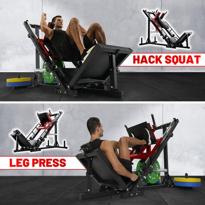 RitFit Leg Press Hack Squat Machine, Professional Adjustable Leg Press Machine for Home Gym with Linear Bearing, Full Lower Body Workout with Weight Storage (Red,with Pull up Band)